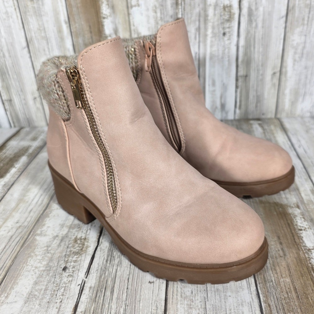 DV Dolce Vita Nautra Girls Blush Pink Faux Leather Sweater Collar Ankle Boots 3
